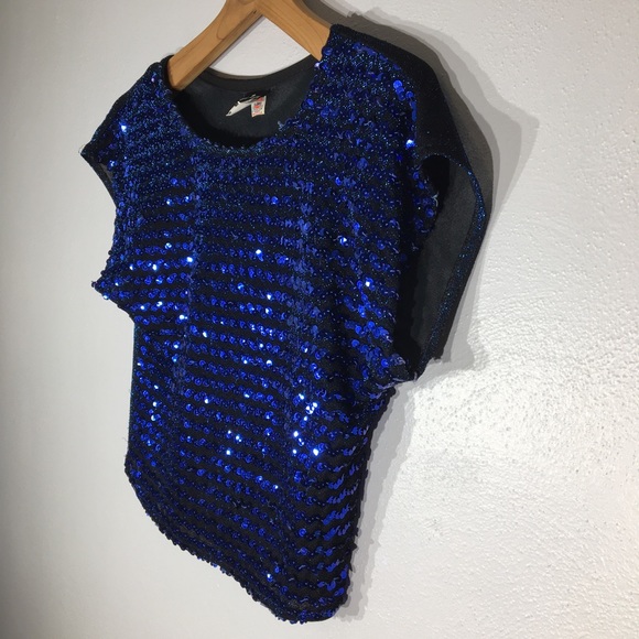 Vintage ILGWU Disco Blue Sequin Cropped Top - L - Picture 4 of 12